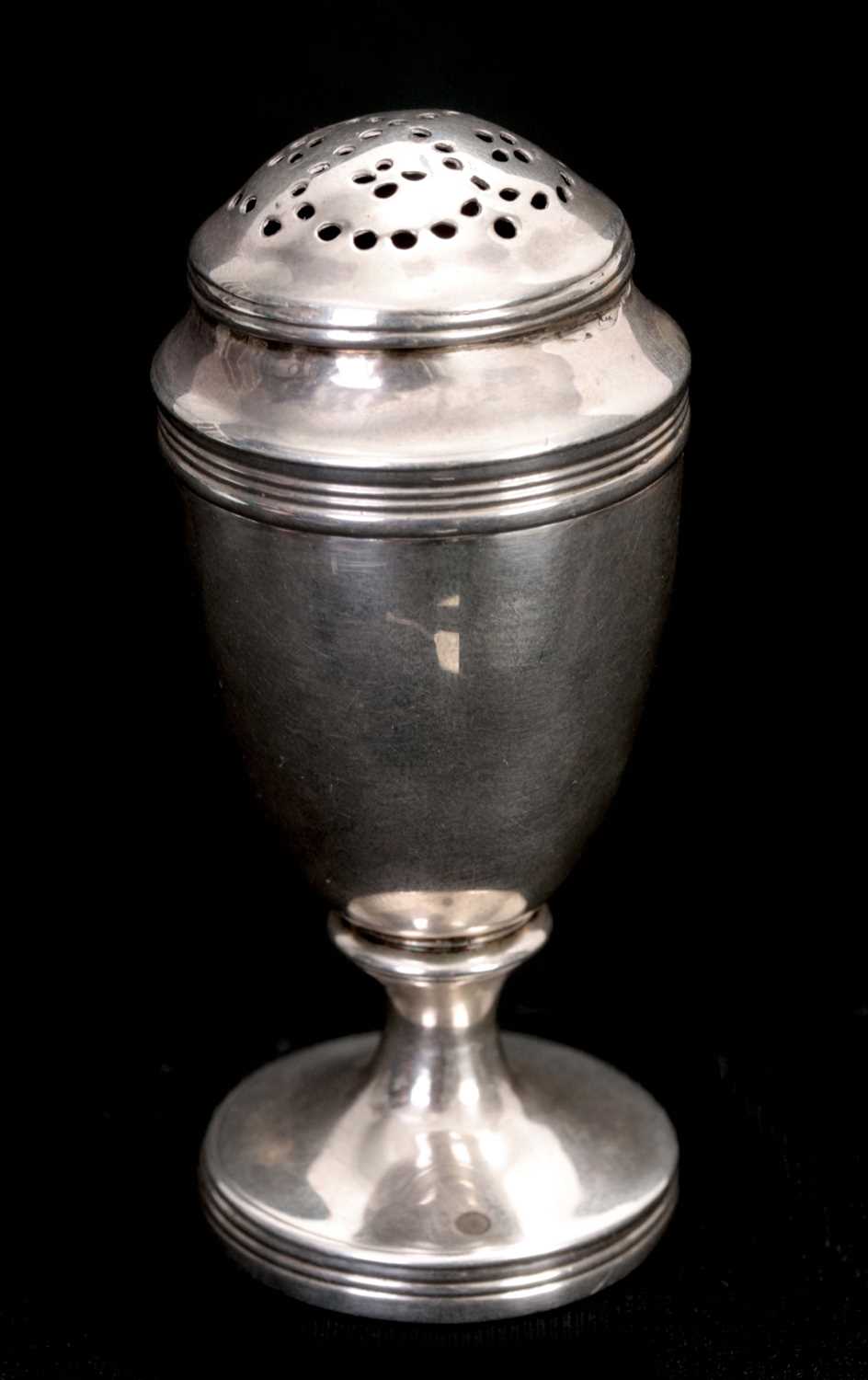 Lot 259 - AN 18TH CENTURY SILVER POUNCE POT of bulbous...