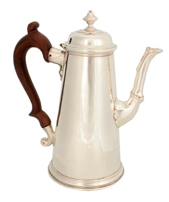 Lot 277 - A GEORGE II SILVER COFFEE POT of tapering...