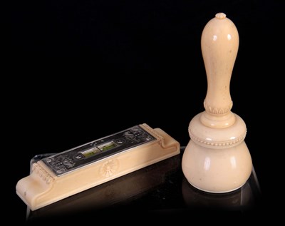 Lot 294 - TWO VICTORIAN IVORY AND SILVER MOUNTED...