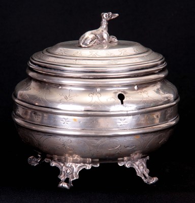 Lot 313 - A CONTINENTAL SILVER OVAL TEA CADDY with...