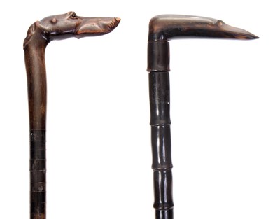 Lot 381 - TWO 19TH CENTURY HORN WALKING CANES the first...