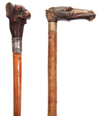 Lot 386 - TWO EARLY 20TH CENTURY AUTOMATON WALKING CANES...