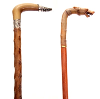 Lot 387 - TWO LATE 19TH CENTURY HORN HANDLED WALKING...