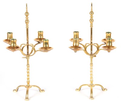 Lot 410 - A PAIR OF EARLY CAST BRASS FOUR LIGHT...