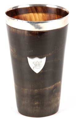 Lot 459 - A 19TH CENTURY SCOTTISH HORN BEAKER of tapered...