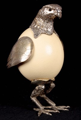 Lot 502 - A 19TH CENTURY OSTRICH EGG AND SILVER PLATED...