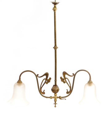 Lot 541 - AN ART NOUVEAU BRASS TWO BRANCH LIGHT FITTING...