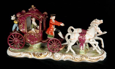 Lot 56 - A GERMAN DRESDEN STYLE VIEUX SAXE FIGURE GROUP...