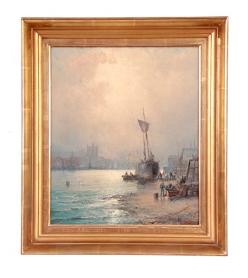 Lot 562 - WILLIAM THORNLEY OIL ON CANVAS Harbour scene...