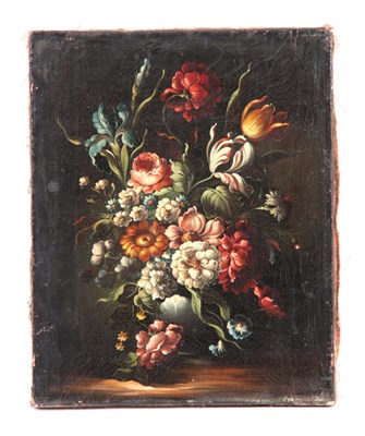 Lot 592 - CONTINENTAL STILL LIFE OIL ON CANVAS vase of...