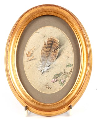 Lot 603 - A MINIATURE WATERCOLOUR depicting a feather -...