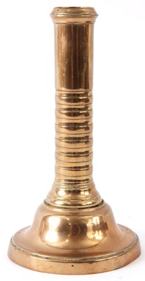 Lot 465 - AN UNUSUAL 18TH CENTURY BELL METAL CANDLESTICK...