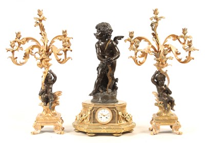 Lot 695 - A MONUMENTAL BRONZE AND ORMOLU FIGURAL CLOCK...