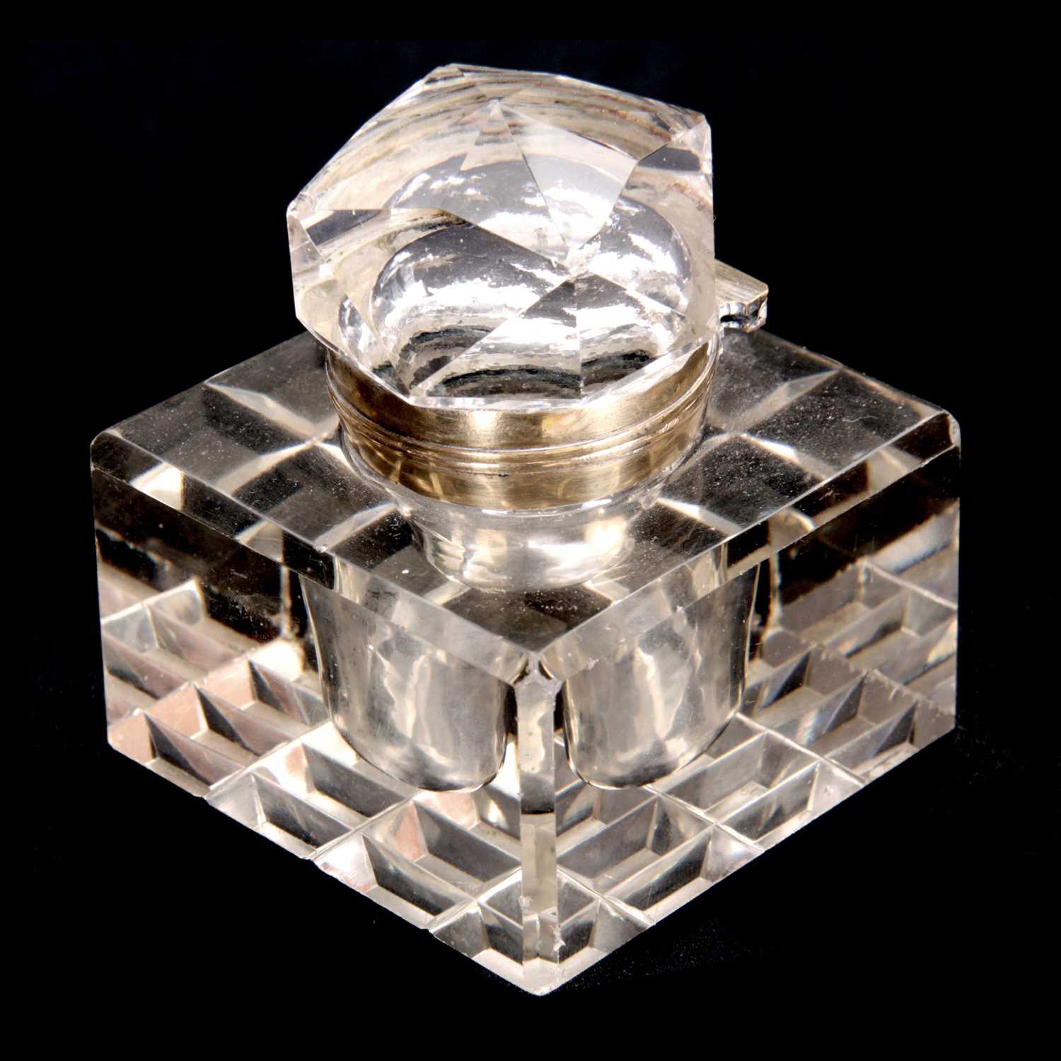Lot 7 - A 19TH CENTURY SQUARE BRASS INKWELL with