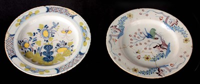 Lot 72 - TWO 18TH CENTURY DELFT POLYCHROME PLATES with...