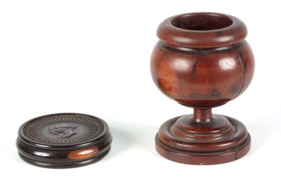 Lot 750 - AN EARLY 19TH CENTURY YEW WOOD TREEN GOBLET...