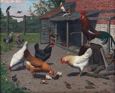 Lot 381 - J de KROON 
 OIL ON CANVAS
 The Poultry Pen...