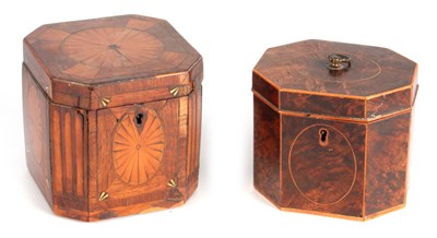 Lot 758 - A GEORGE III EXOTIC SPECIMEN-WOOD INLAID TEA...