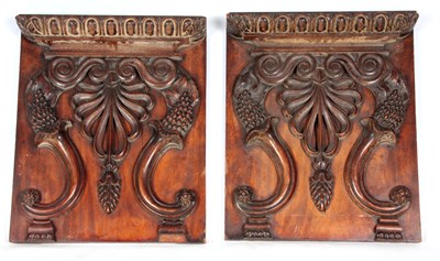 Lot 769 - TWO LATE REGENCY MAHOGANY CARVED PANELS with...