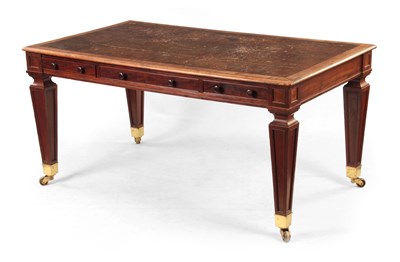 Lot 787 - A LATE GEROGE III MAHOGANY LIBRARY TABLE with...