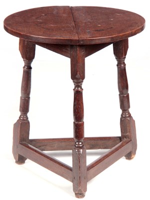 Lot 803 - A GEORGE I OAK CRICKET TABLE OF SMALL SIZE...