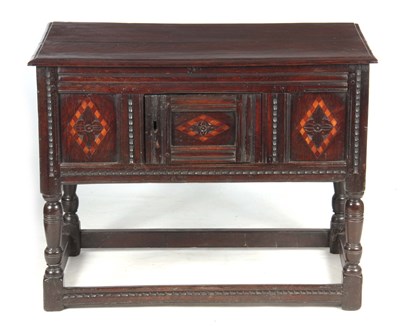 Lot 808 - AN UNUSUAL EARLY 17TH CENTURY OAK HUTCH TABLE...