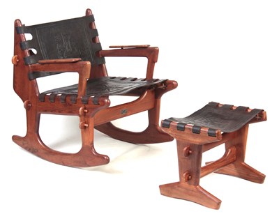 Lot 828 - A 20TH CENTURY TEAK ROCKING CHAIR AND...