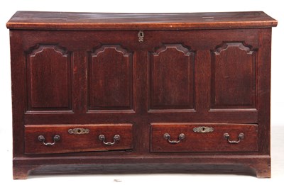 Lot 829 - A GEORGE III OAK MULE CHEST with hinged top...