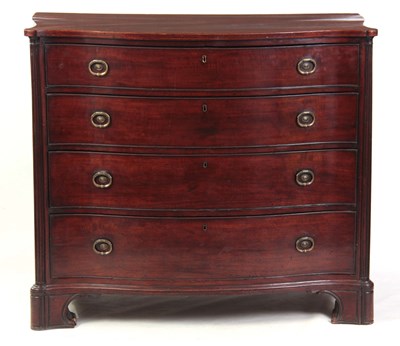 Lot 834 - A GEORGE III MAHOGANY SERPENTINE CHEST OF...