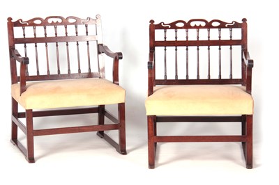 Lot 846 - A PAIR OF GEORGE III MAHOGANY OPEN ARMCHAIRS...