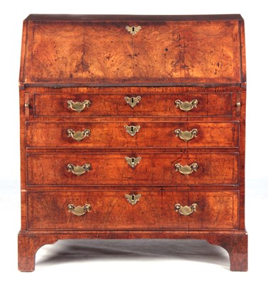 Lot 863 - AN EARLY 18TH CENTURY FIGURED WALNUT BUREAU...