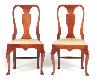 Lot 865 - A PAIR OF GEORGE I WALNUT SIDE CHAIRS with...