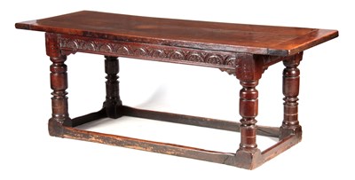 Lot 869 - A 17TH CENTURY OAK REFECTORY TABLE with plank...