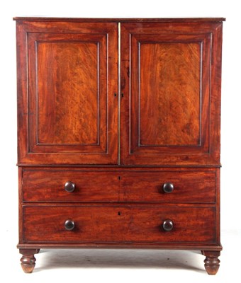 Lot 878 - A SMALL REGENCY MAHOGANY LINEN PRESS IN THE...