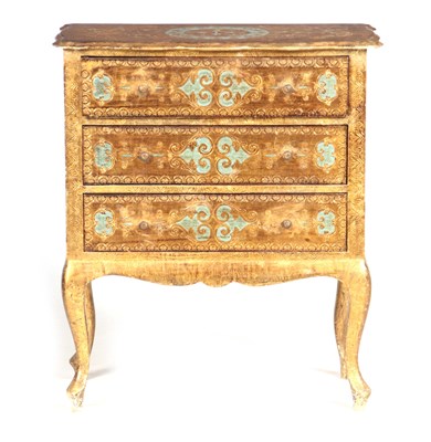 Lot 909 - A 20TH CENTURY ITALIAN PAINTED GILT CHEST OF...