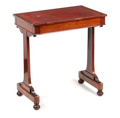 Lot 915 - A LATE REGENCY ROSEWOOD LIBRARY TABLE with red...