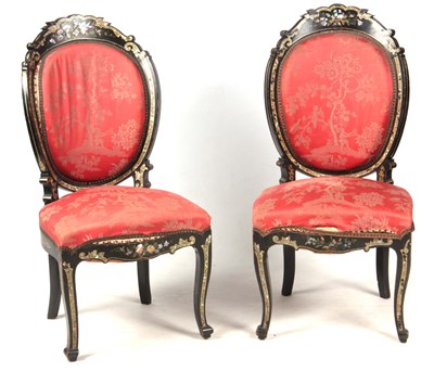 Lot 919 - A PAIR OF VICTORIAN EBONISED INLAID SIDE...