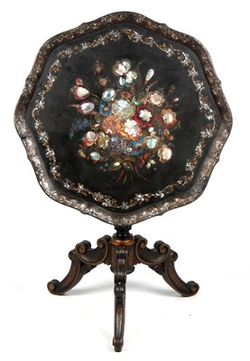 Lot 921 - A 19TH CENTURY PAPIER MACHE TILT TOP...