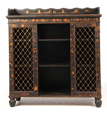 Lot 922 - A LATE REGENCY LACQUERED CHINOISERIE SIDE...