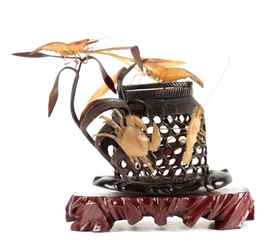 Lot 173e - A MEIJI PERIOD BUFFALO HORN CARVED CRAB BASKET...