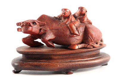 Lot 173g - A 19TH CENTURY CARVED WOOD WATER BUFFALO with...