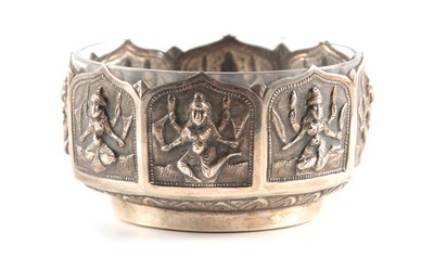 Lot 173j - A 19TH CENTURY TIBETAN SILVER BOWL WITH GLASS...