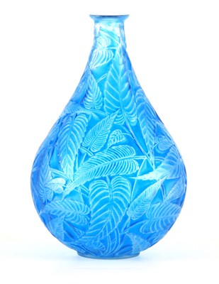 Lot 21c - R LALIQUE, A BLUE STAINED ‘SAUGE’ GLASS VASE...