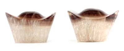 Lot 612b - A PAIR OF AGATE PAPERWEIGHTS of tapering form...