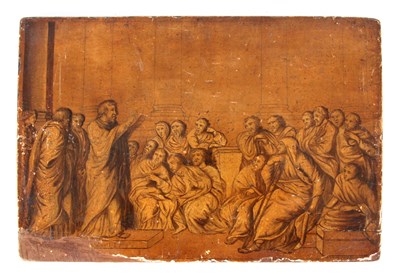 Lot 669a - A 19TH CENTURY OIL ON BOARD of a biblical...