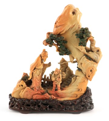 Lot 106 - A FINLEY CARVED 19TH CENTURY CHINESE SOAPSTONE...