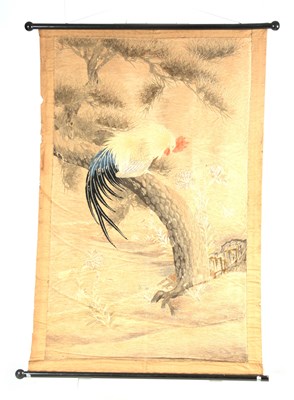 Lot 114 - A 19TH CENTURY JAPANESE EMBROIDERED TAPESTRY...