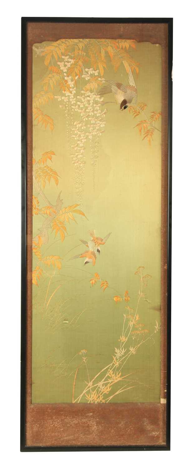 Lot 115 - A MIEJI PERIOD FRAMED JAPANESE EMBROIDERED...