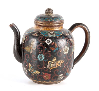 Lot 137 - A JAPANESE MEIJI PERIOD CLOISONNE TEAPOT...