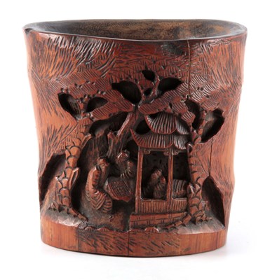 Lot 156 - A 19TH CENTURY CHINESE BAMBOO BRUSH POT with...